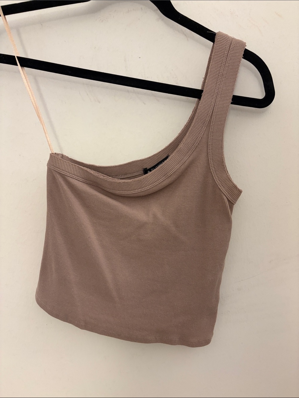 One-Shoulder Ribbed Crop Top - Taupe